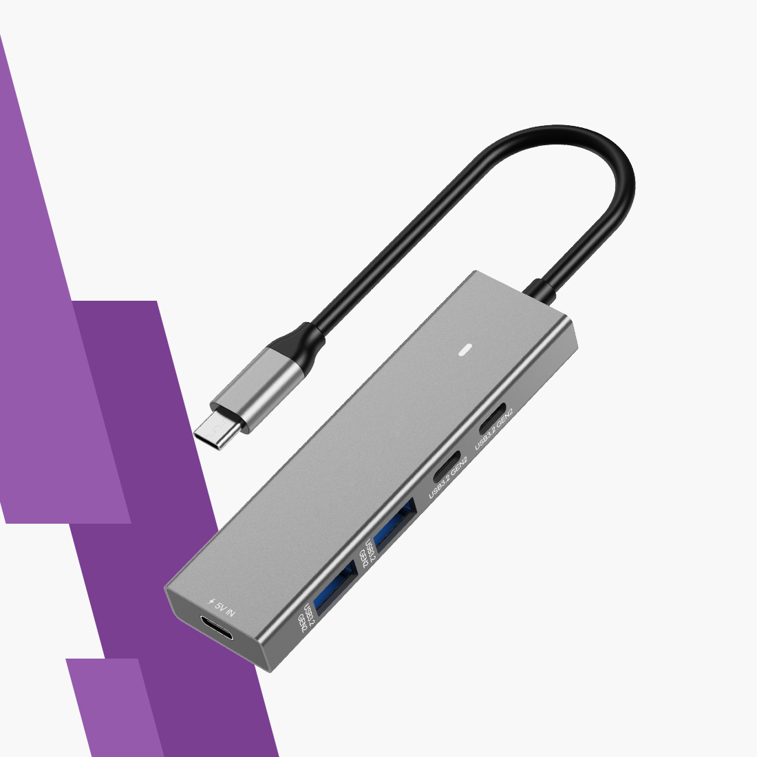 adapter HUB 5w1 USB-A i USB-C, hub USB 3.2 SPU-M16, hub USB z wejściem USB-C 5V IN, szybki hub USB 3.2, wieloportowy hub USB, hub USB z ładowaniem urządzeń, kompatybilny hub USB do laptopa, plug-and-play hub USB, kompaktowy hub USB 3.2, adapter USB 3.2 do smartfona