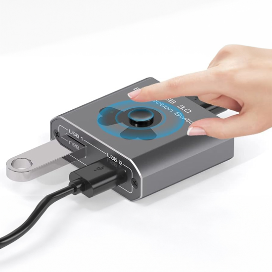 Dwukierunkowy switch USB 3.0 SPU-M21 2w1/1w2, przełącznik USB 3.0, szybki transfer danych, kompatybilny z Windows, macOS, Linux, podłączanie dwóch komputerów, dzielenie urządzeń USB, akcesoria komputerowe, przełącznik urządzeń peryferyjnych, switch USB do drukarki, USB 3.0 hub dwukierunkowy