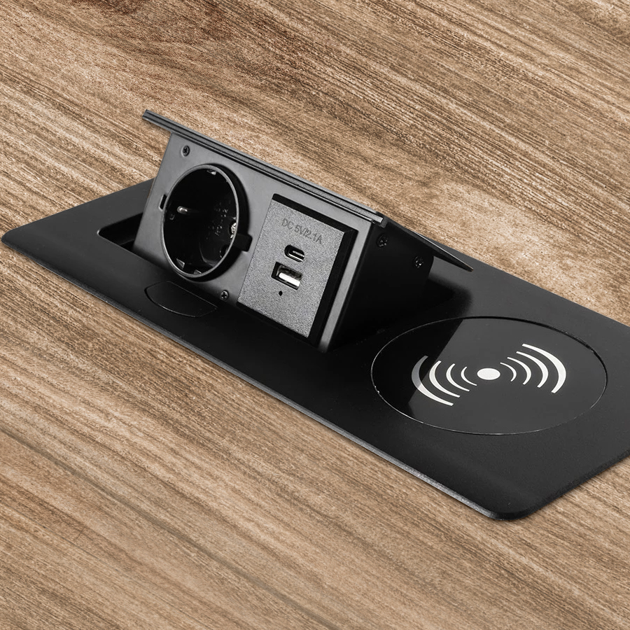 Otwierane gniazdo blatowe, nowoczesne gniazdo meblowe, eleganckie gniazdo otwierane, gniazdo do blatu