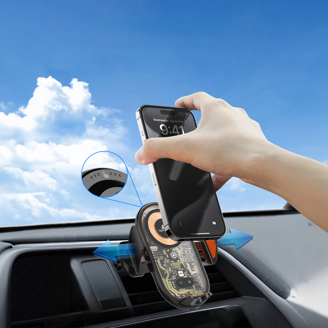 Uchwyt samochodowy SPACETRONIK SR004, uchwyt na telefon z automatycznym zaciskiem, uchwyt samochodowy z ładowaniem bezprzewodowym, uchwyt do telefonu z diodą na podczerwień, uchwyt samochodowy 360 stopni, uchwyt do telefonu SPACETRONIK, automatyczny uchwyt do telefonu, uchwyt na telefon do auta, uchwyt samochodowy z funkcją ładowania, SPACETRONIK SR004 uchwyt
