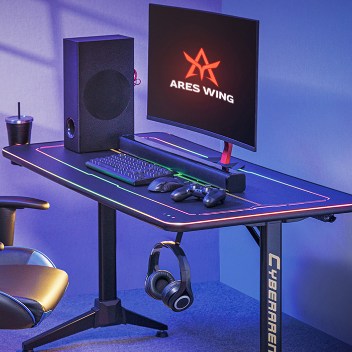 okleina PVC na blacie, wytrzymały blat gamingowy, blat odporny na zarysowania, powierzchnia z PVC, blat z ochronną powłoką, desk top z PVC, blat LED trwały, blat gamingowy wysokiej jakości