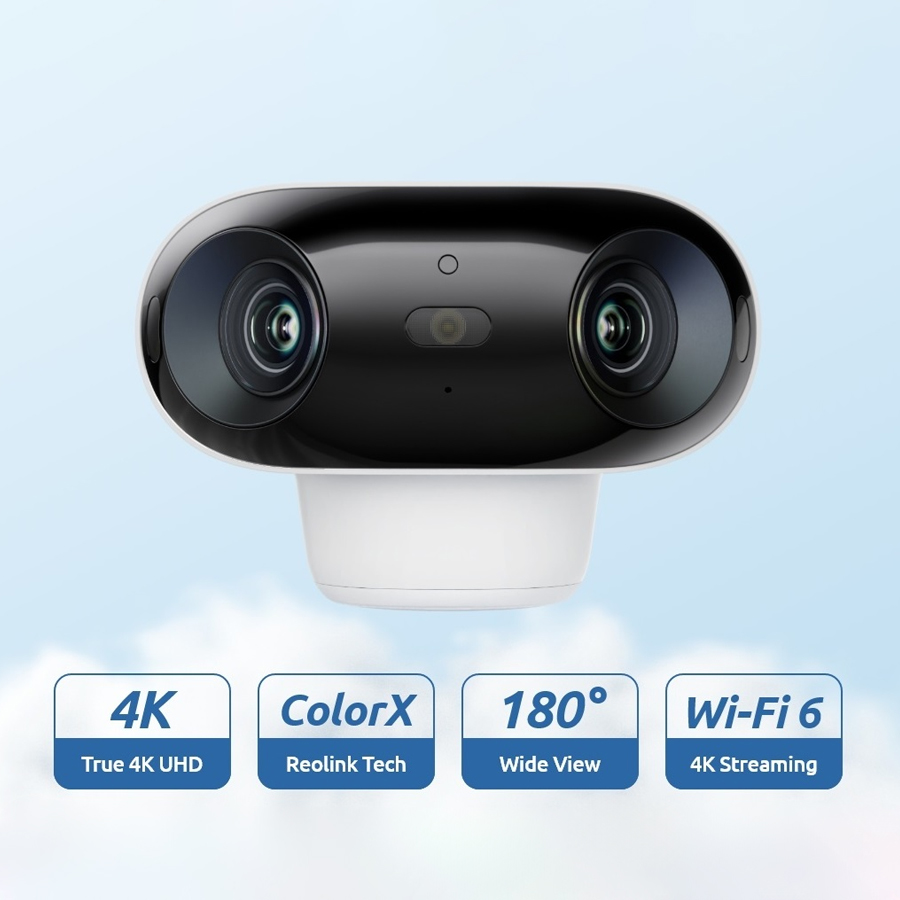 kamera WiFi 6 Reolink, kamera 8Mpix 4K, kamera do monitoringu, kamera z dwustronną komunikacją, kamera szeroki kąt 180°, kamera bezprzewodowa, kamera WiFi 2,4/5GHz, kamera z detekcją ruchu, kamera zdalna obsługa, kamera do domu Reolink