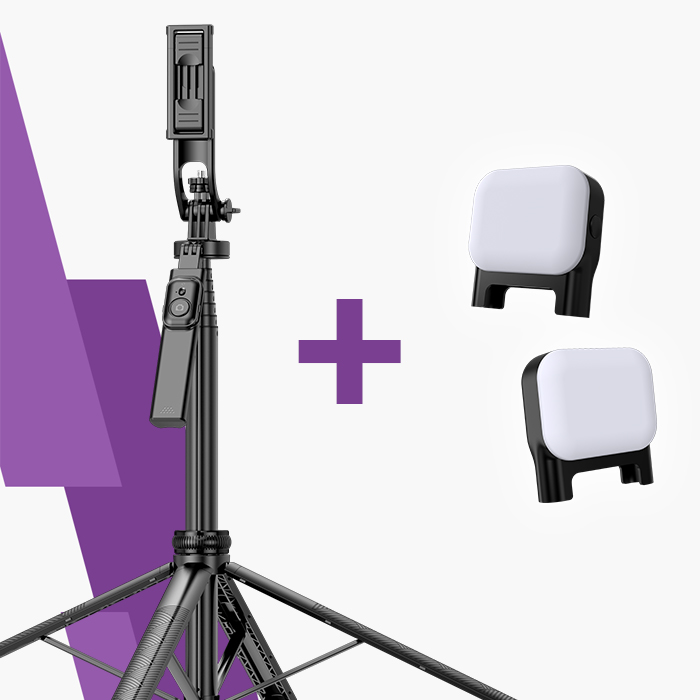 kompaktowy zestaw do zdjęć, lekki selfiestick i lampki LED, idealny zestaw fotograficzny, zestaw dla vlogerów, przenośny zestaw do zdjęć, najlepszy zestaw fotograficzny, zestaw do wideokonferencji, akcesoria do zdjęć w plenerze, nowoczesny zestaw do fotografii, akcesoria do zdjęć i filmów