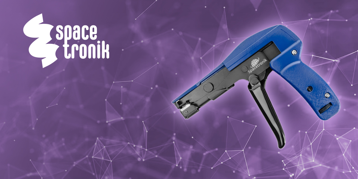 pistolet do zaciskania opasek zaciskowych, zaciskarka do trytytek, narzędzie do opasek kablowych, Spacetronik PT-CT10, precyzyjne zaciskanie, automatyczne obcinanie opasek, ergonomiczny uchwyt, regulacja siły zacisku