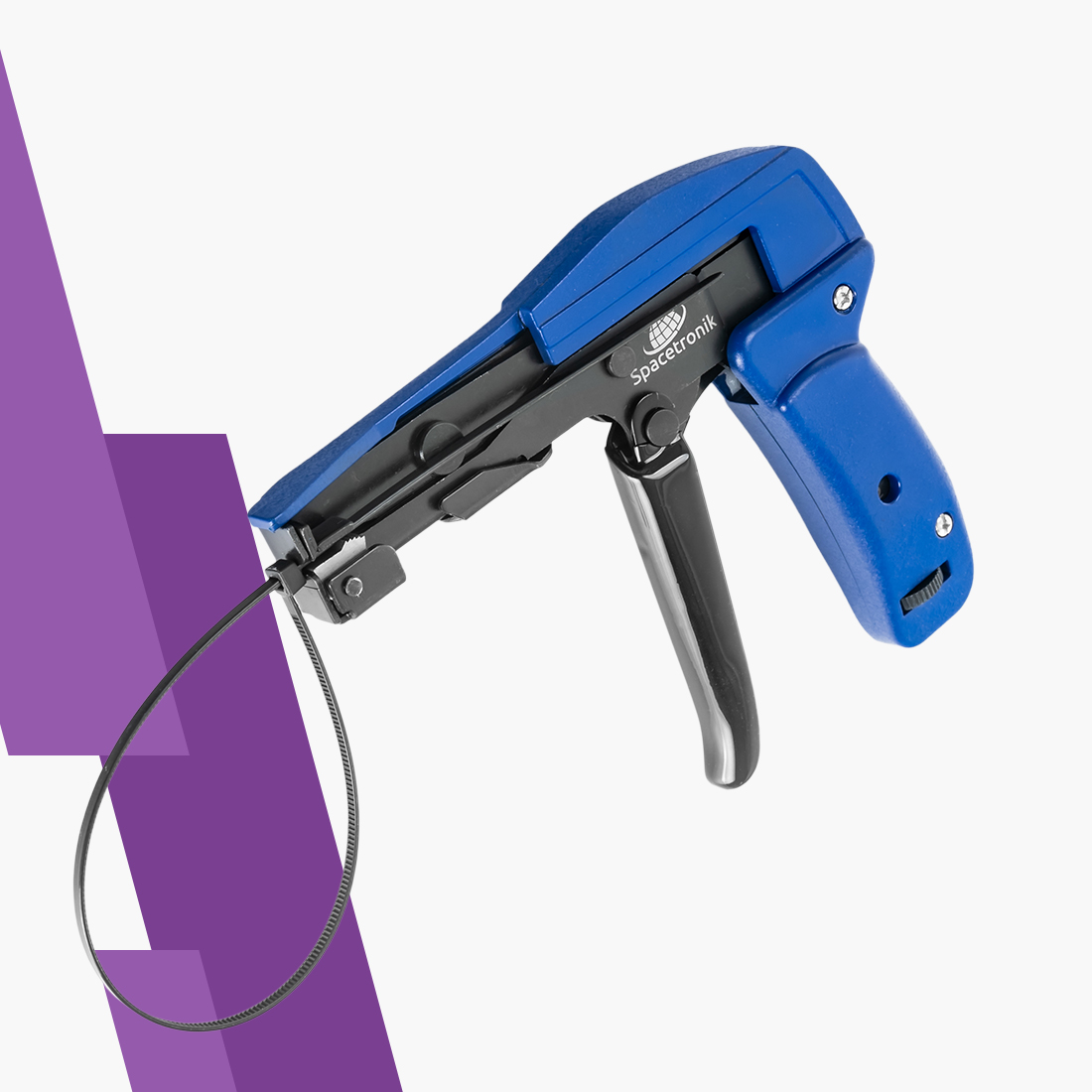 pistolet do zaciskania opasek zaciskowych, zaciskarka do trytytek, narzędzie do opasek kablowych, Spacetronik PT-CT10, precyzyjne zaciskanie, automatyczne obcinanie opasek, ergonomiczny uchwyt, regulacja siły zacisku