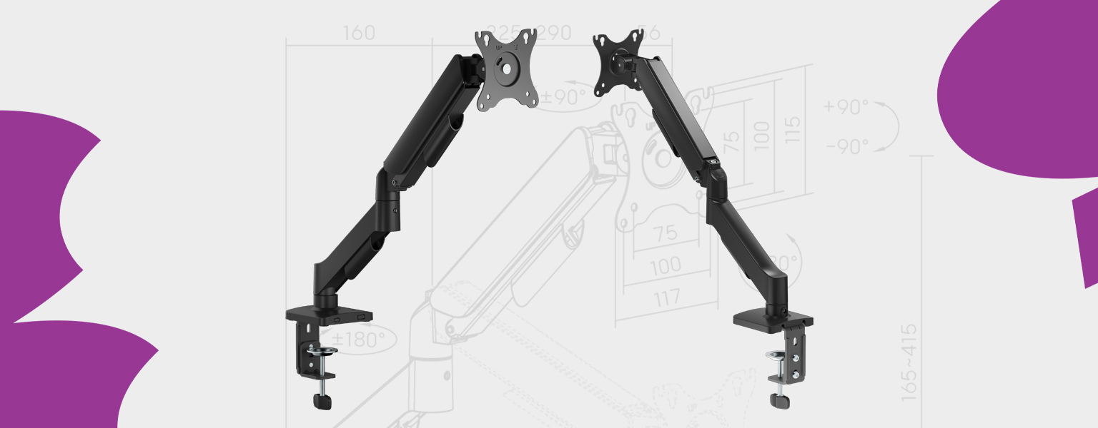 ramię monitora z USB, uchwyt monitora do biurka, regulowane ramię monitorowe, uchwyt z portami USB-C, monitor arm Spacetronik, ramię do monitora 32 cali, ergonomiczny uchwyt biurkowy, Spacetronik SPAE111