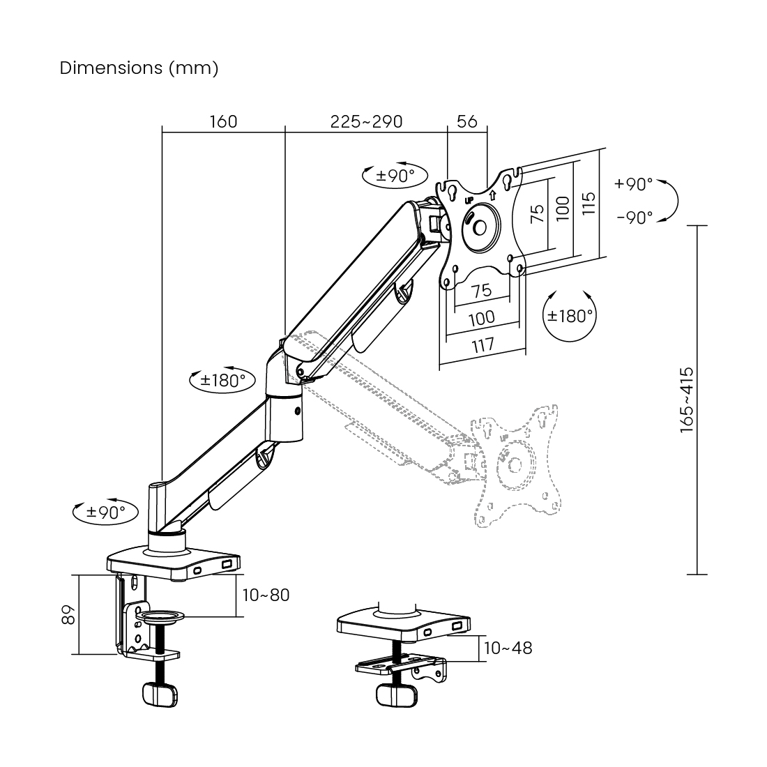 ramię monitora z USB, uchwyt monitora do biurka, regulowane ramię monitorowe, uchwyt z portami USB-C, monitor arm Spacetronik, ramię do monitora 32 cali, ergonomiczny uchwyt biurkowy, Spacetronik SPAE111