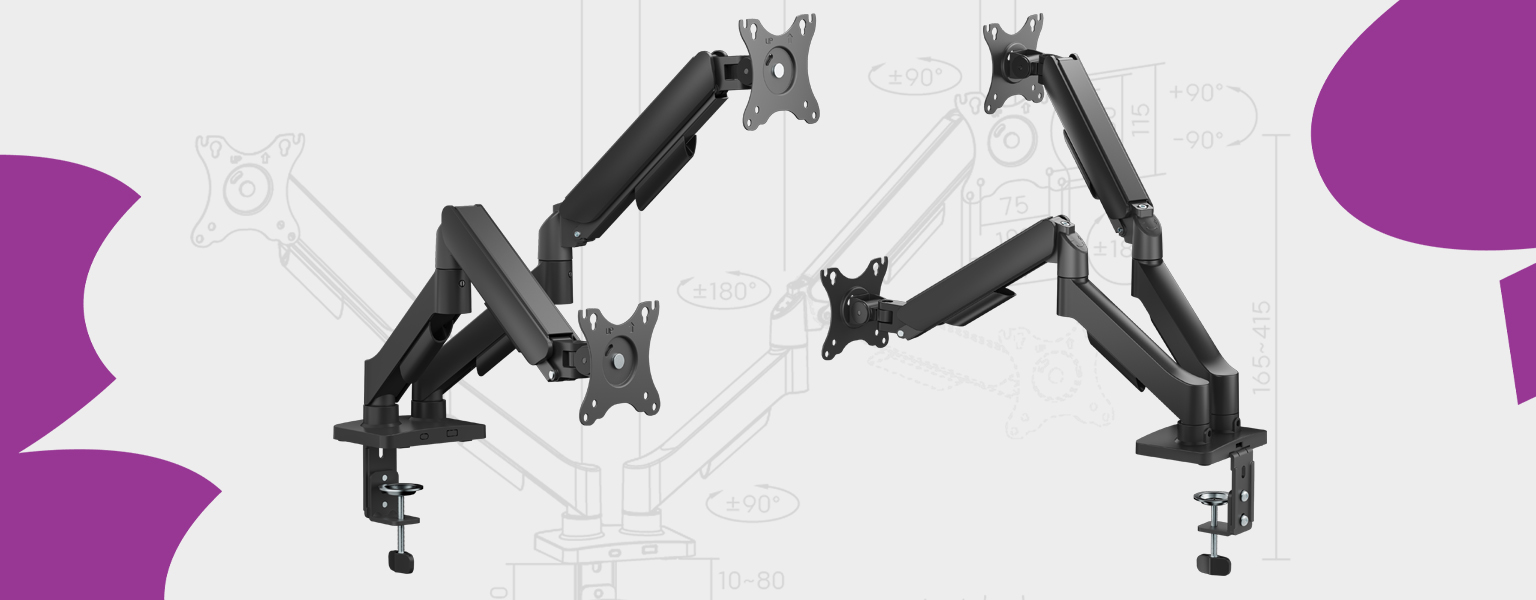 ramię monitora z USB, uchwyt monitora do biurka, regulowane ramię monitorowe, uchwyt z portami USB-C, monitor arm Spacetronik, ramię do monitora 32 cali, ergonomiczny uchwyt biurkowy, Spacetronik SPAE121