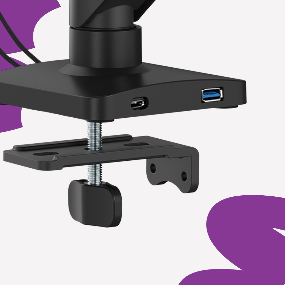 uchwyt monitora z USB, ramię z USB-C i USB-A, uchwyt do monitora z ładowaniem