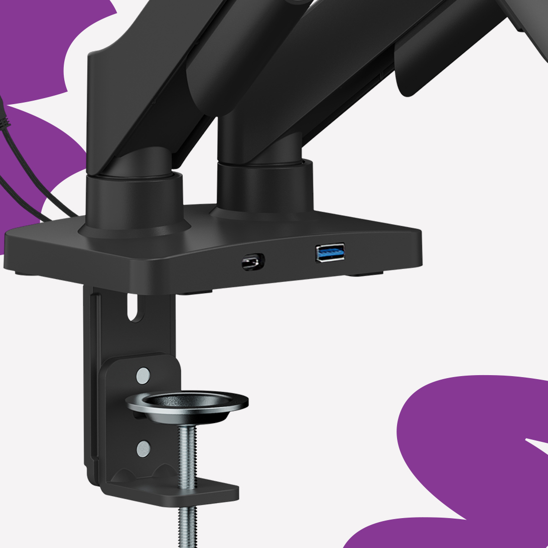 uchwyt monitora z USB, ramię z USB-C i USB-A, uchwyt do monitora z ładowaniem