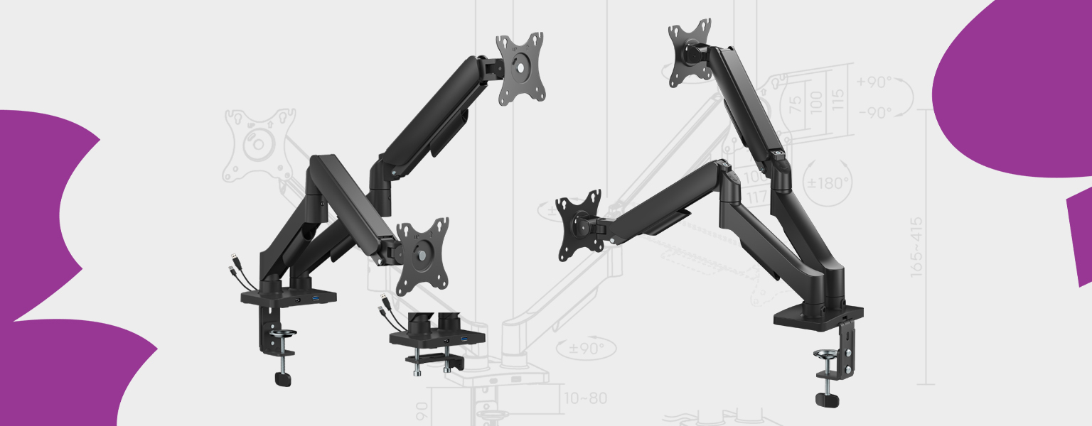 ramię monitora z USB, uchwyt monitora do biurka, regulowane ramię monitorowe, uchwyt z portami USB-C, monitor arm Spacetronik, ramię do monitora 32 cali, ergonomiczny uchwyt biurkowy, Spacetronik SPAG122