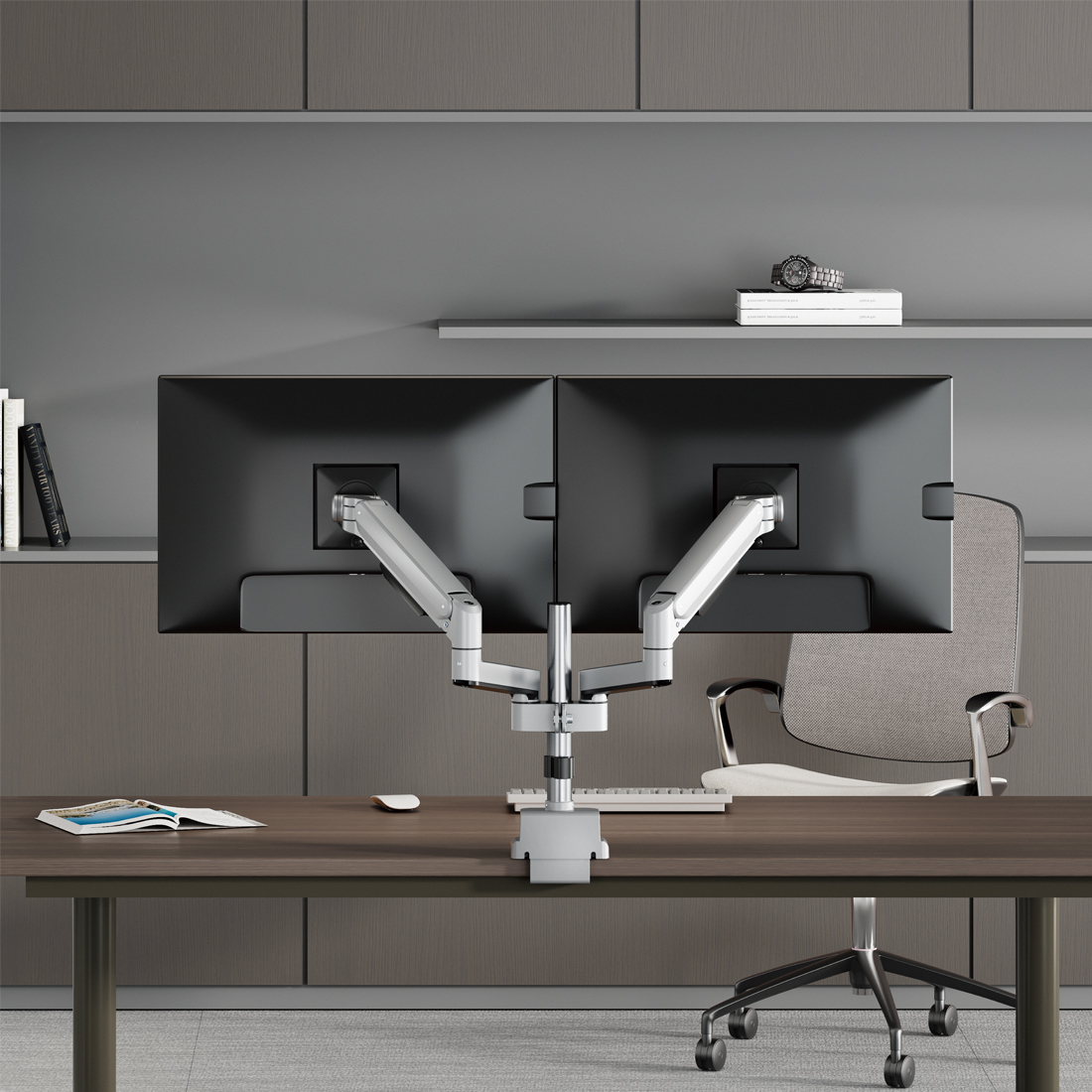 uchwyt do monitora z USB-C, uchwyt biurkowy z portami usb, ramię do monitora deluxe, uchwyt Spacetronik z USB, uchwyt monitorowy sprężynowy, uchwyt do monitora 40 cali, ramię pole mounted z usb, ergonomiczny uchwyt monitora