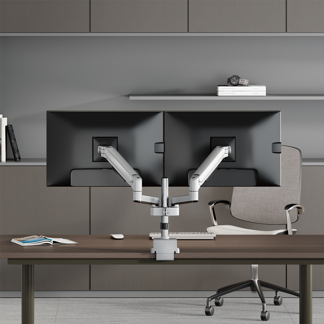 uchwyt do monitora z usb, uchwyt biurkowy 2 monitory, ramię do monitora 35 cali, uchwyt z usb-c, uchwyt z usb-a, uchwyt z regulacją wysokości, profesjonalne ramię do monitora, uchwyt spacetronik