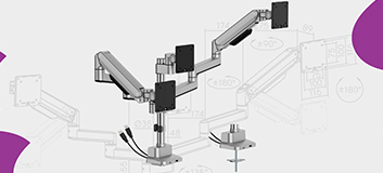 uchwyt do trzech monitorów, ramię do monitorów 27 cali, ergonomiczny uchwyt biurkowy, Spacetronik potrójny uchwyt, uchwyt z portami USB-C, triple monitor arm, uchwyt do 3 ekranów, uchwyt biurkowy z gniazdem USB