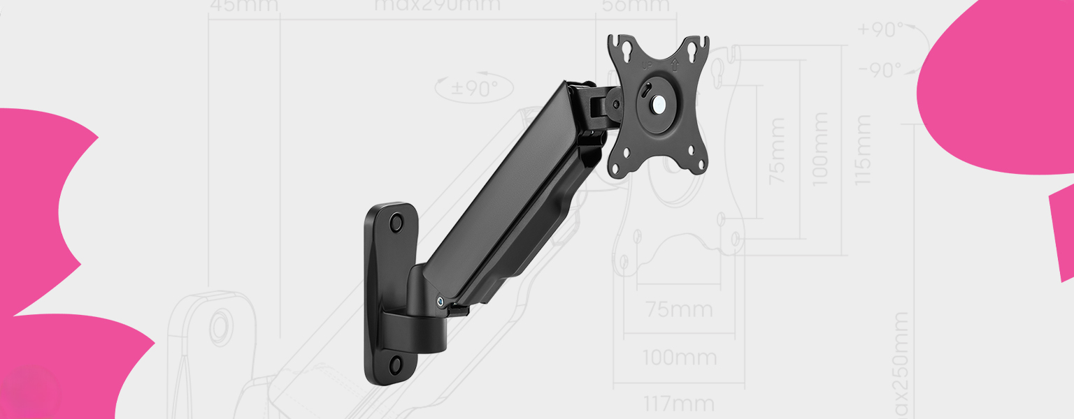 uchwyt ścienny do monitora, uchwyt do monitora 32 cali, uchwyt VESA 100x100, Spacetronik uchwyt ścienny, uchwyt monitorowy regulowany, montaż monitora na ścianie, uchwyt sprężynowy monitor, ergonomiczne stanowisko pracy