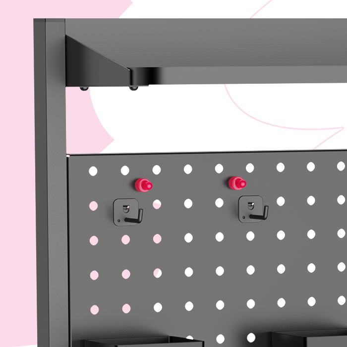 półka biurkowa z tablicą perforowaną, organizer na biurko z uchwytem na monitor, półka clamp-on do biurka 120 cm, organizer z VESA do monitora, półka z akcesoriami perforowanymi, biurowy organizer przestrzeni, półka na narzędzia do biurka, organizer do pracy zdalnej