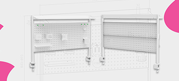 tablica perforowana do biurka, uchwyt VESA do monitora, biurkowy system organizacji, tablica clamp-on z organizerem, ściana perforowana z półkami, akcesoria do tablicy perforowanej, monitor nad biurkiem, wyposażenie biurka