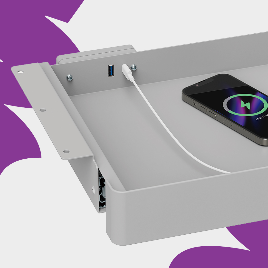 ładowarka USB-C USB-A z gniazdami do biurka, organizer na kable z ładowaniem USB, stacja ładowania z USB-C, biurko z portami USB, zintegrowane porty ładowania, uchwyt na kable z ładowarką, ładowarka biurkowa USB, wbudowane porty USB, ładowarka do urządzeń mobilnych