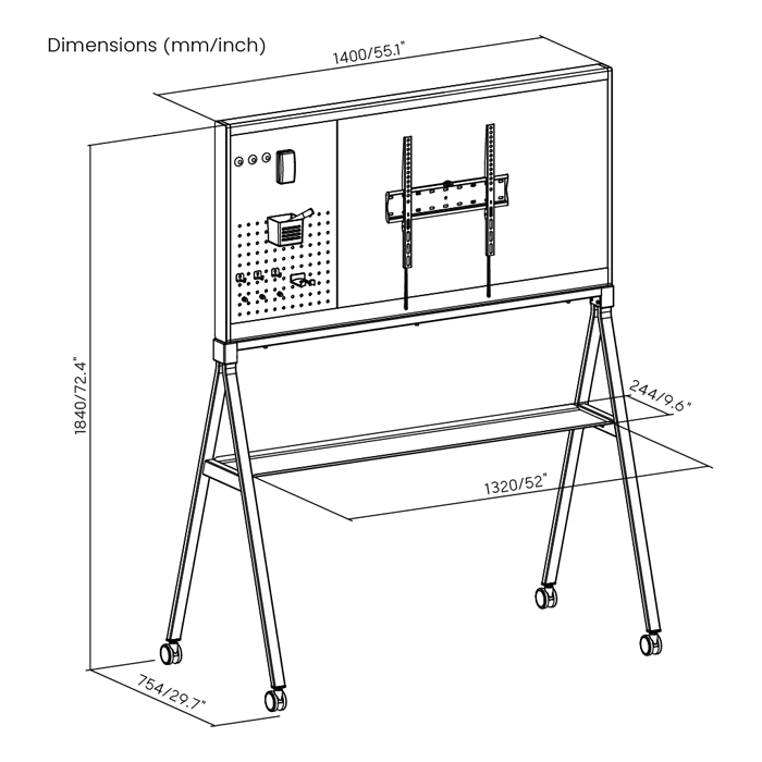 mobilna tablica suchościeralna, whiteboard z półką, tablica biurowa na kółkach, tablica z pegboardem, tablica z filcem, whiteboard z funkcją magnetyczną, nowoczesna tablica do biura, wielofunkcyjna tablica mobilna
