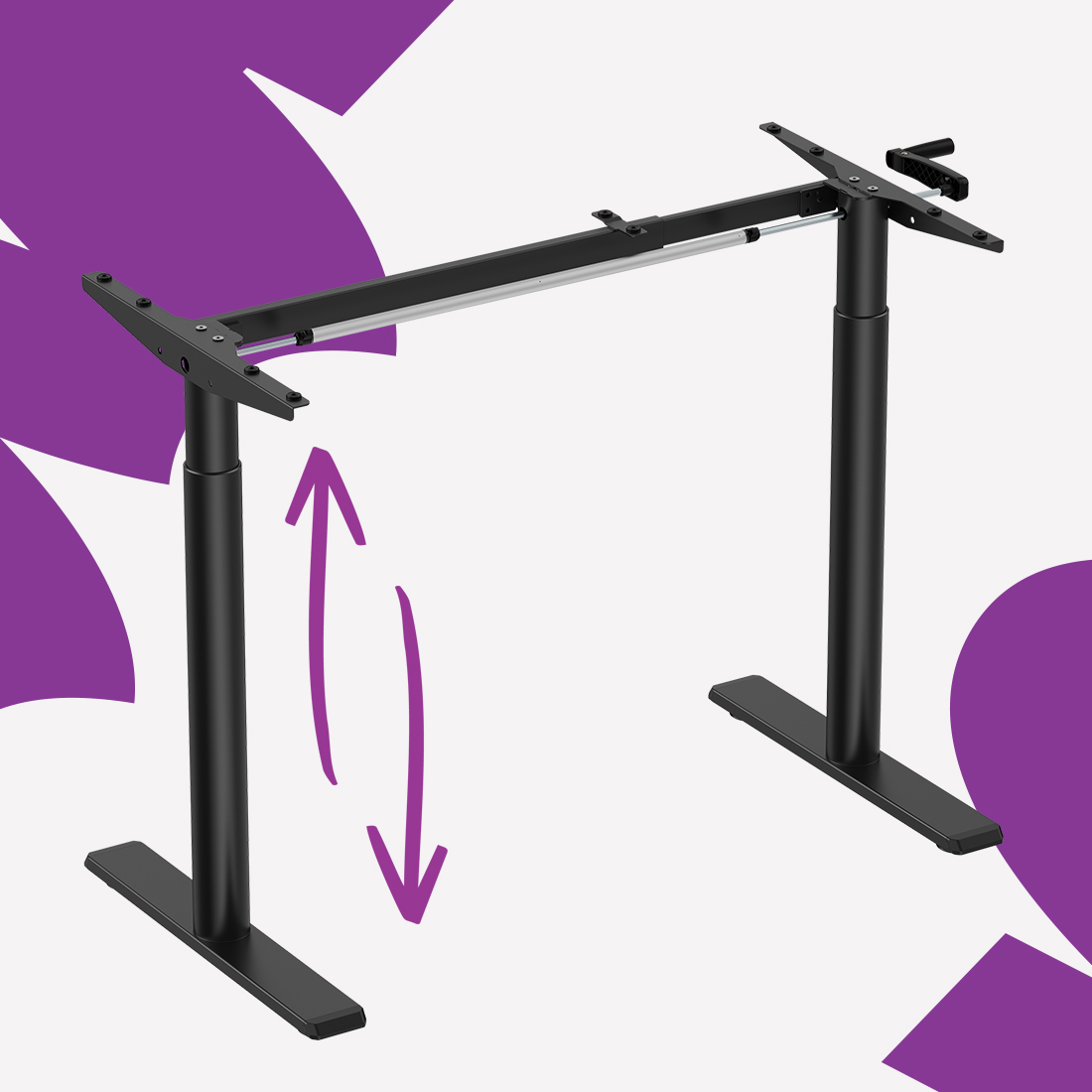 biurko regulowane ręcznie, rama do biurka z regulacją, stelaż biurka z korbą, ergonomiczne biurko do pracy, manualne biurko do pracy stojącej, regulowany stelaż biurka, nowoczesny stelaż biurkowy, Spacetronik biurko regulowane