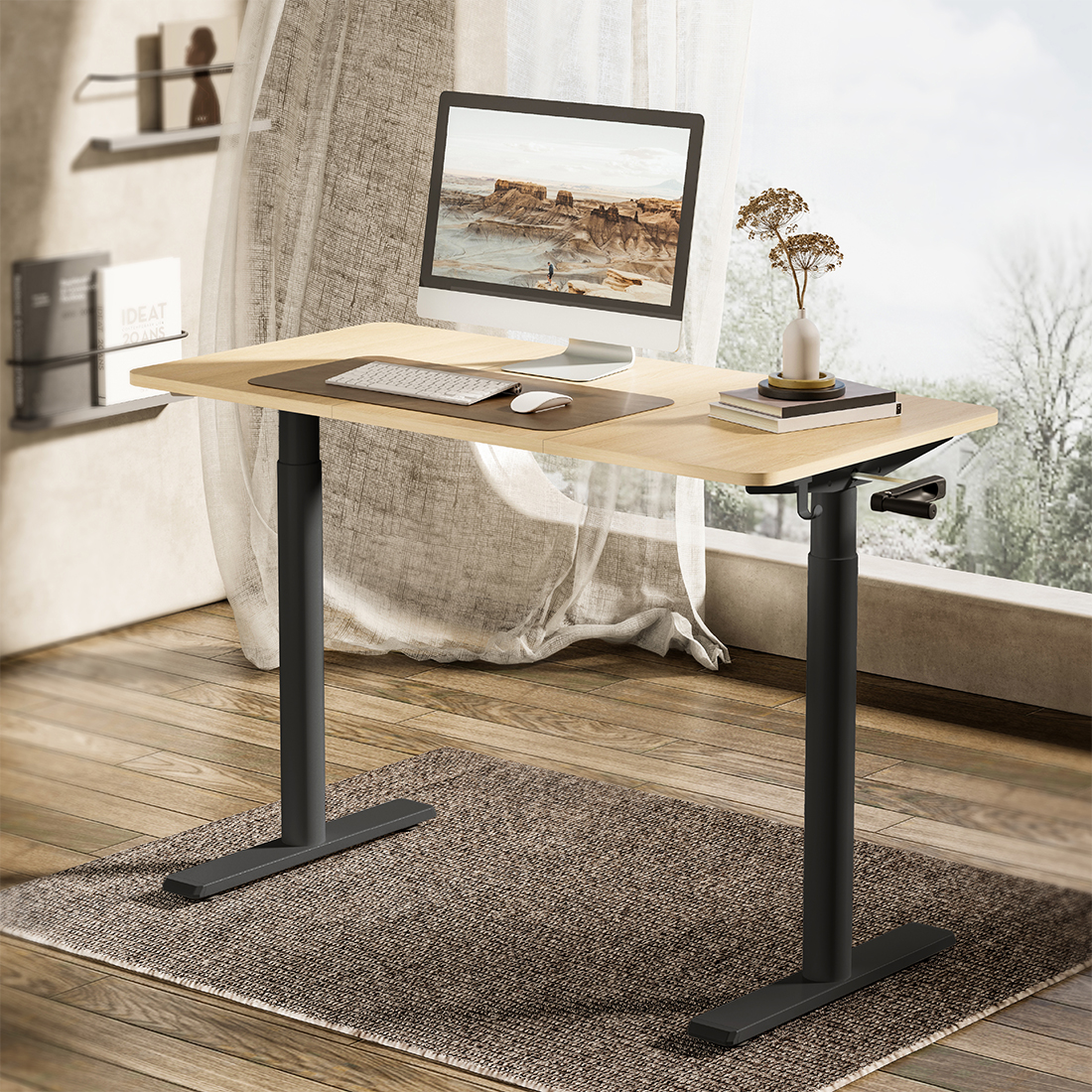 biurko regulowane ręcznie, rama do biurka z regulacją, stelaż biurka z korbą, ergonomiczne biurko do pracy, manualne biurko do pracy stojącej, regulowany stelaż biurka, nowoczesny stelaż biurkowy, Spacetronik biurko regulowane