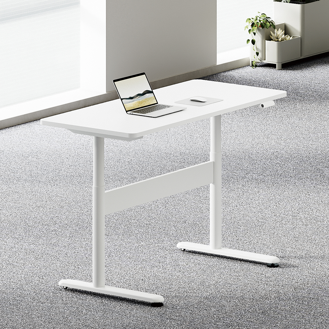 biurko elektryczne z regulacją wysokości, biurko mobilne z silnikiem, biurko do pracy stojącej, biurko z systemem antykolizyjnym, białe biurko elektryczne, ergonomiczne biurko z napędem, regulowane biurko z kółkami, nowoczesne biurko do biura