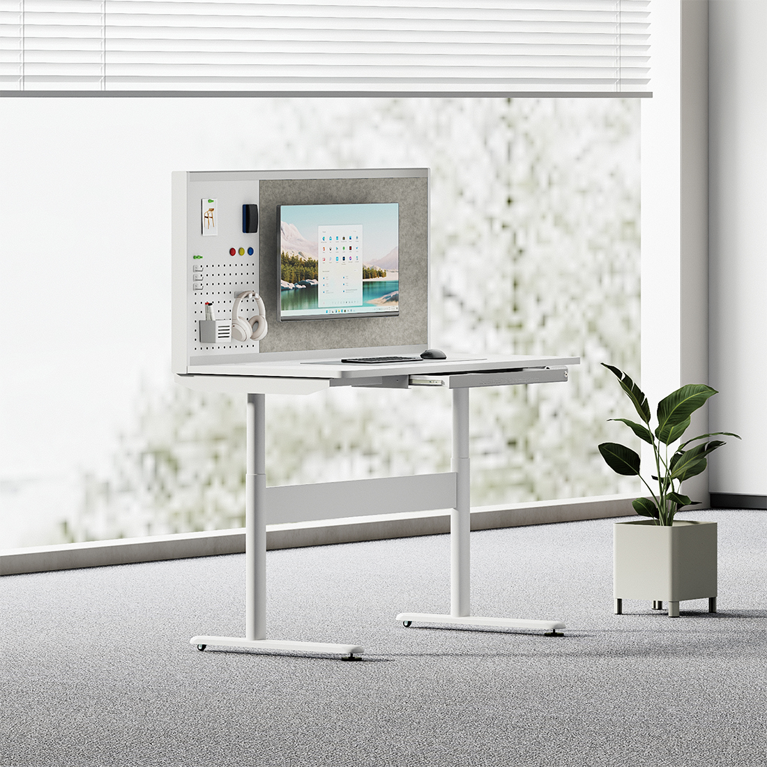 biurko elektryczne z regulacją wysokości, biurko mobilne z silnikiem, biurko do pracy stojącej, biurko z systemem antykolizyjnym, białe biurko elektryczne, ergonomiczne biurko z napędem, regulowane biurko z kółkami, nowoczesne biurko do biura
