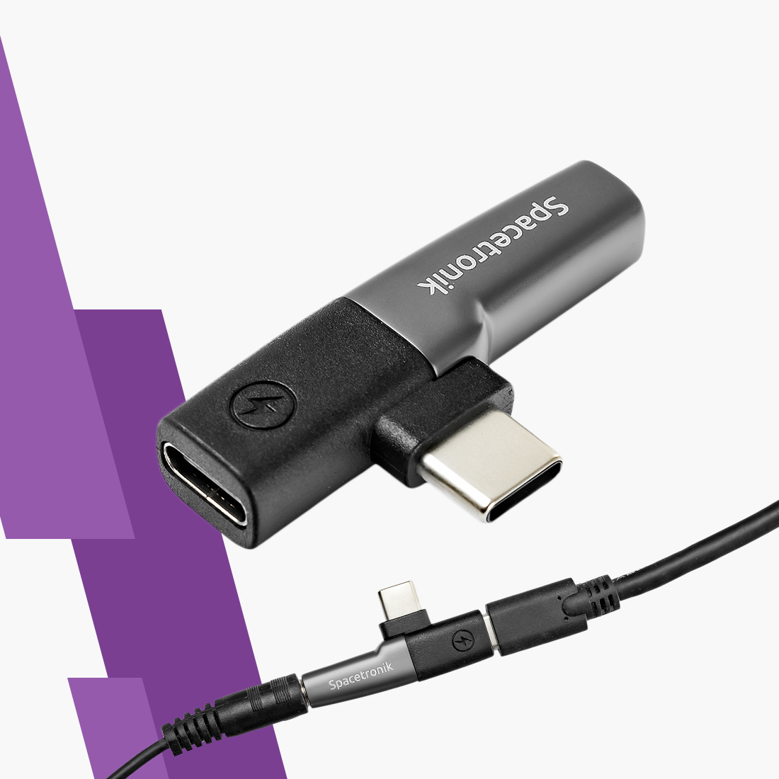 adapter Spacetronik USB-C na Jack 3,5 mm z funkcją ładowania, ładowanie i odtwarzanie muzyki jednocześnie, adapter audio, ładowanie Power Delivery, uniwersalny adapter USB-C, adapter do muzyki, adapter do telefonu, adapter wielofunkcyjny