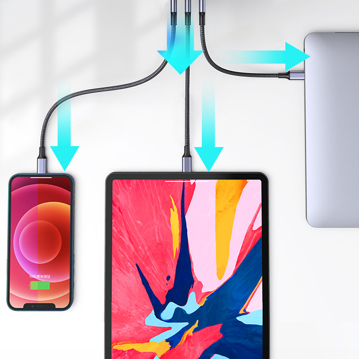 ładowarka 3 porty, USB-C USB-A, ładowarka wieloportowa, szybkie ładowanie laptopa, ładowarka do smartfonów, uniwersalna ładowarka, ładowarka wielourządzeniowa, power delivery, quick charge, Spacetronik ładowarka