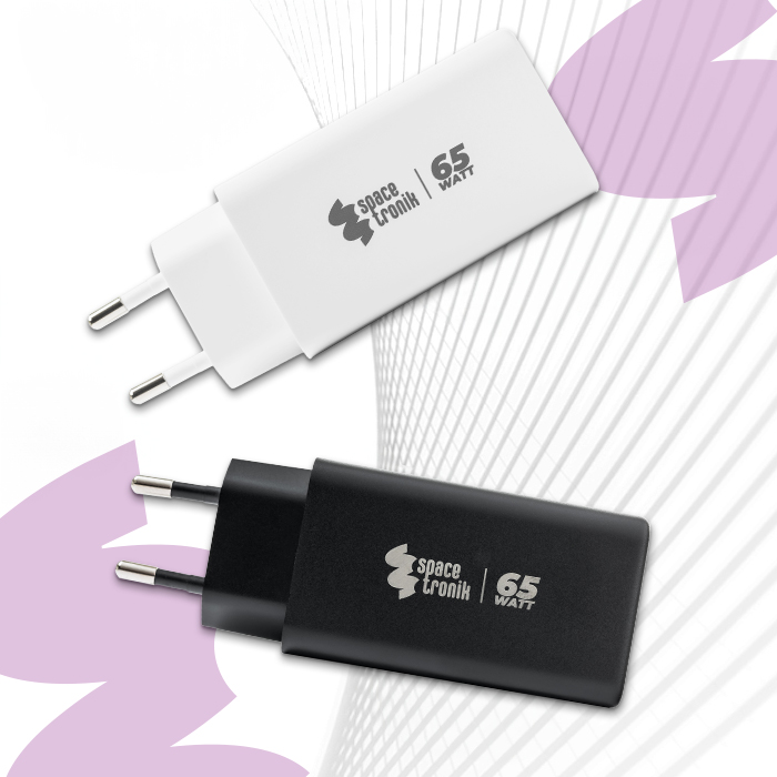 ładowarka 65W USB-C, szybka ładowarka USB-A, Power Delivery 3.0, ładowarka do laptopa, uniwersalna ładowarka Spacetronik, Quick Charge 5A, ładowarka z zabezpieczeniami, kompaktowa ładowarka podróżna