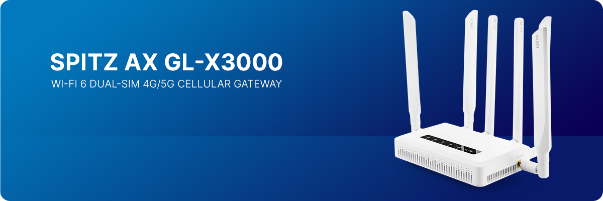 Spitz AX GL-X3000, router Wi-Fi 6, Multi-WAN, dual SIM, zdalne zarządzanie, bezpieczeństwo sieci, przechowywanie sieciowe, VPN, OpenWrt, podróże RV, stabilne połączenie komórkowe, WireGuard, OpenVPN, MediaTek, prędkość internetu, GL.iNet GoodCloud, lokalne przechowywanie danych, konfiguracja routera, technologia Failover.